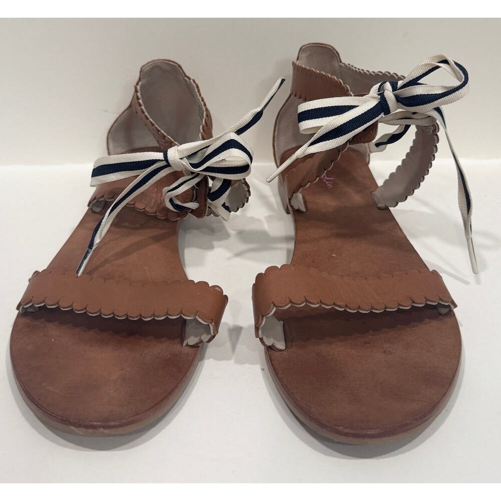 BODEN Strappy Leather Sandals Ribbon Bow Preppy Coastal Size 9 (EUR 40) - Picture 2 of 5
